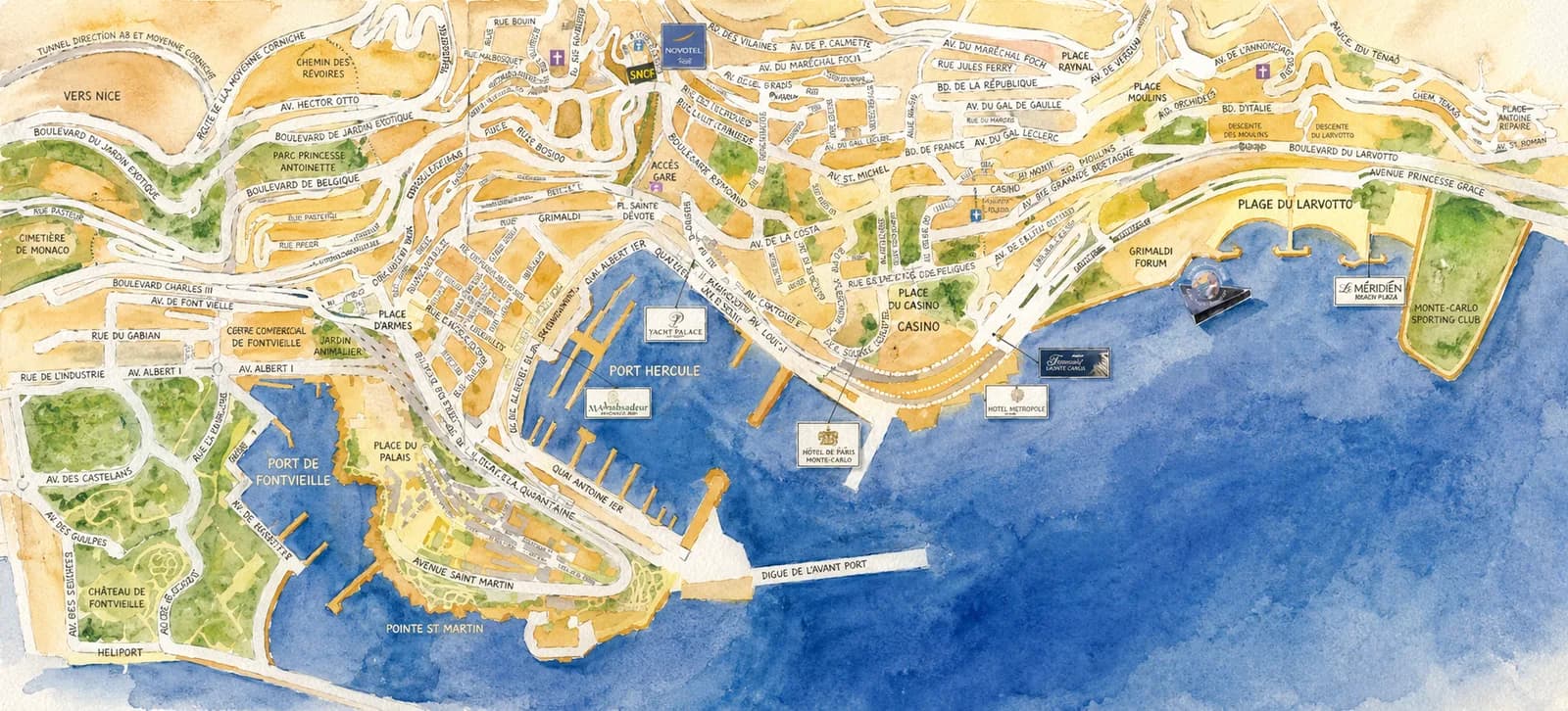 Monaco aerial view, MonacoViews interactive map