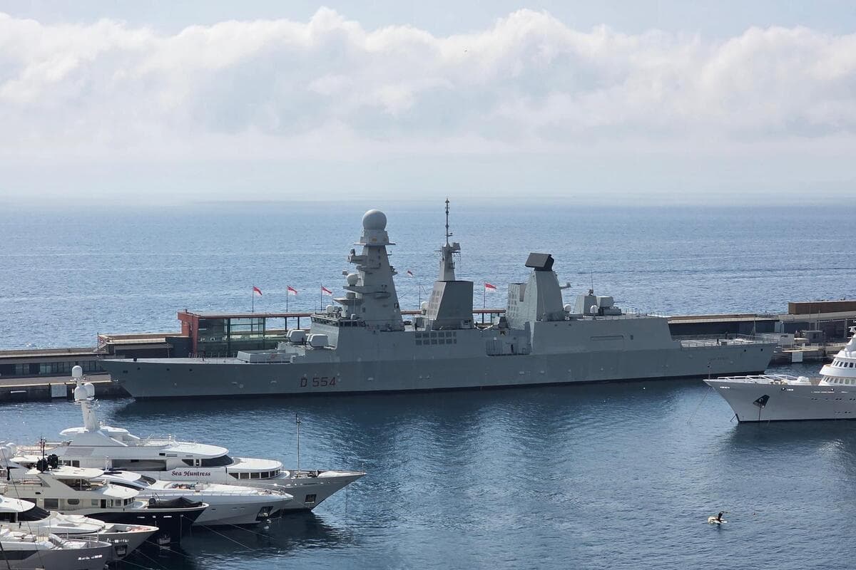 Military Frigate Anchors at Port Hercule for Major International Summit